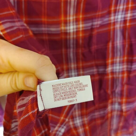 Arizona Jean Co Size Medium M Red Orange Plaid Button Up Long Sleeve Top Shirt - Picture 6 of 10